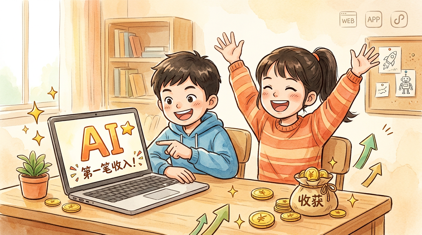 孩子用AI创造收入的报名插画